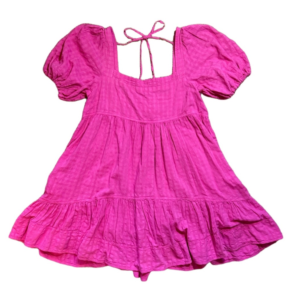 Anthropologie Pilcro Pink Textured Square Neck Babydoll dress